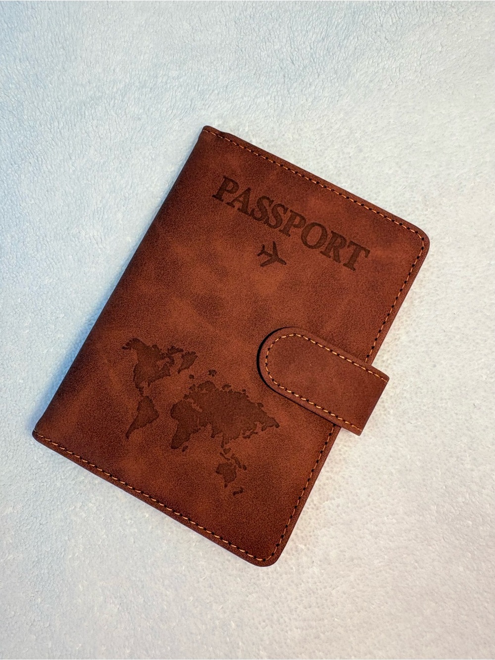 NEW Brown Vegan Leather Slim Passport Holder RFID Blocking Embossed 7 pocket